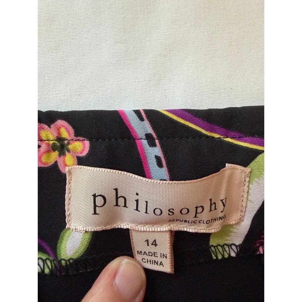Philosophy Bold‎ Floral Paisley Pencil Skirt Black Multi Womens 14 Stretch